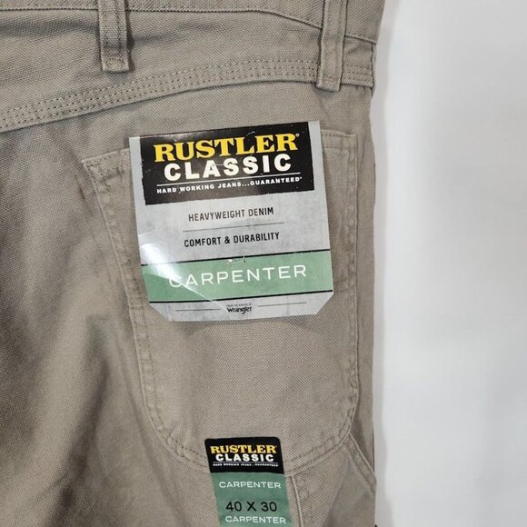 Wrangler Rustler Men's Canvas Carpenter Straight Leg Jeans in Khaki - Size 40x30 - Picture 7 of 11